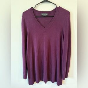 DKNY Jeans Purple V-Neck Tunic Sweater Size Large Lightweight Longline